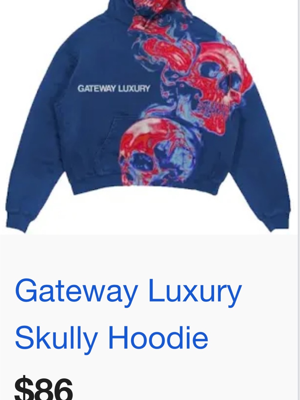 Men’s Blue Zip-Up Hoodie with Red Skull Print